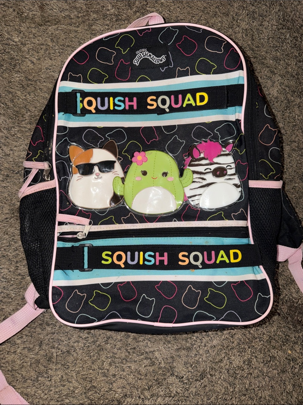 Squishmallows Black Backpack with Pink Trim & Multicolor Accents